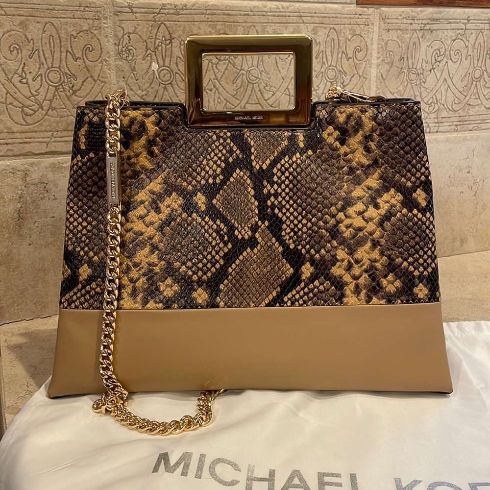 Michael Kors, dark Camel embossed, leather large satchel. Beautiful bag,stunning